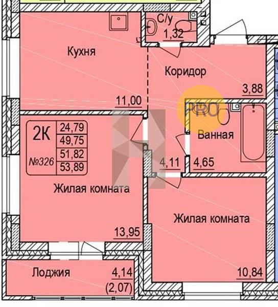 ЖК Расцветай на Авиастроителей квартира 2 комнатная  53.89 м2