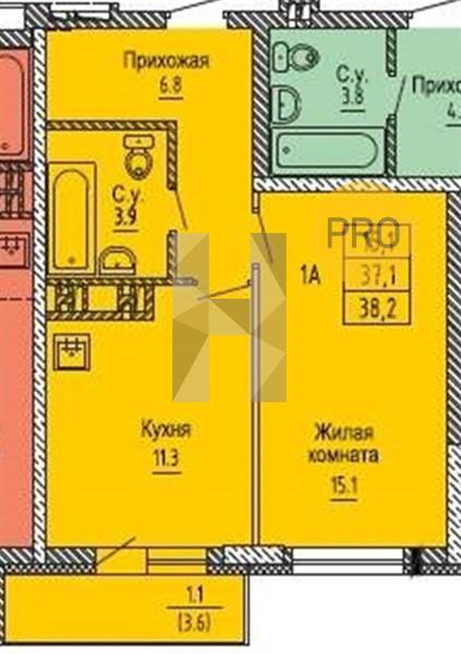 ЖК Новые Матрешки квартира 1 комнатная  38.20 м2