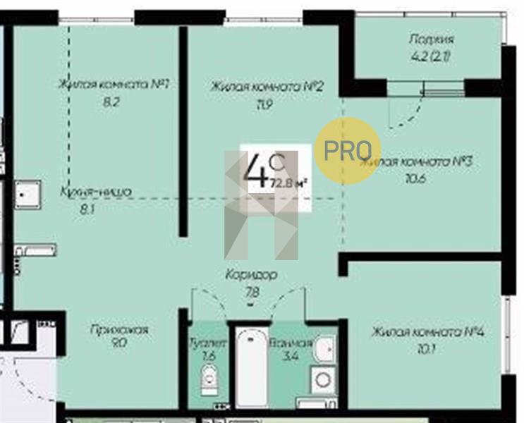 ЖК Виноград квартира 3 комнатная  72.80 м2