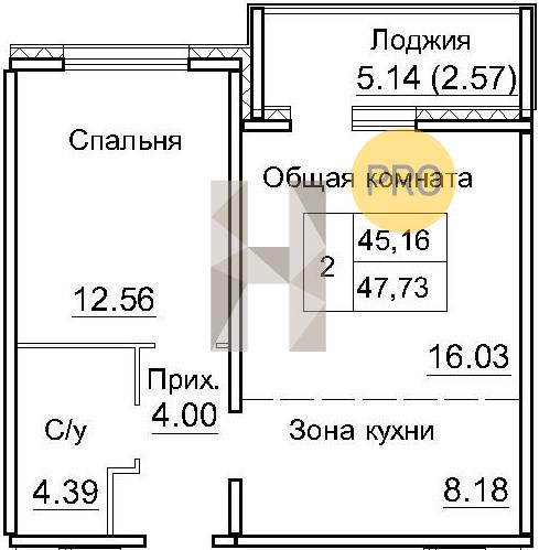 ЖК Кольца квартира 1 комнатная  47.73 м2
