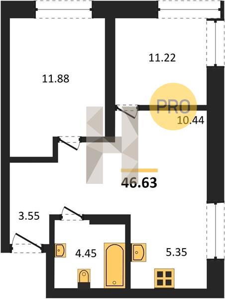 ЖК IQ Aparts квартира 2 комнатная  46.63 м2