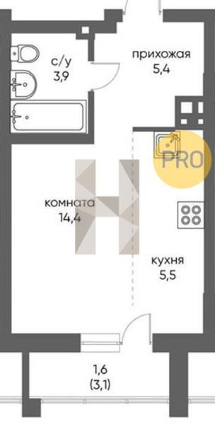 ЖК Gorizont квартира 1 Студия  30.80 м2