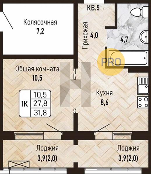 ЖК Новый горизонт квартира 1 комнатная  31.80 м2