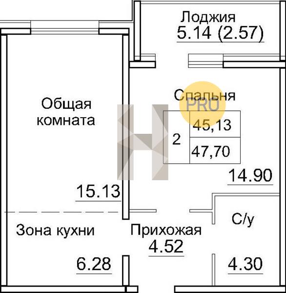 ЖК Кольца квартира 1 комнатная  47.70 м2