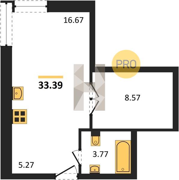 ЖК IQ Aparts квартира 1 комнатная  33.39 м2