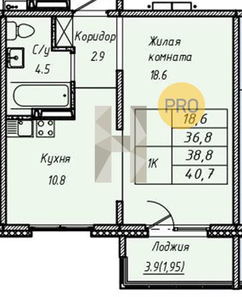 ЖК Эко-квартал на Кедровой квартира 1 комнатная  40.70 м2