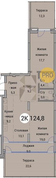 ЖК Тайм Сквер квартира 2 комнатная  124.80 м2