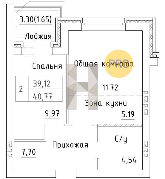 ЖК Фламинго квартира 1 комнатная  40.77 м2