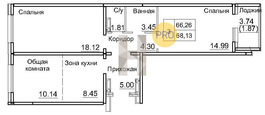 ЖК Кольца квартира 2 комнатная  68.13 м2