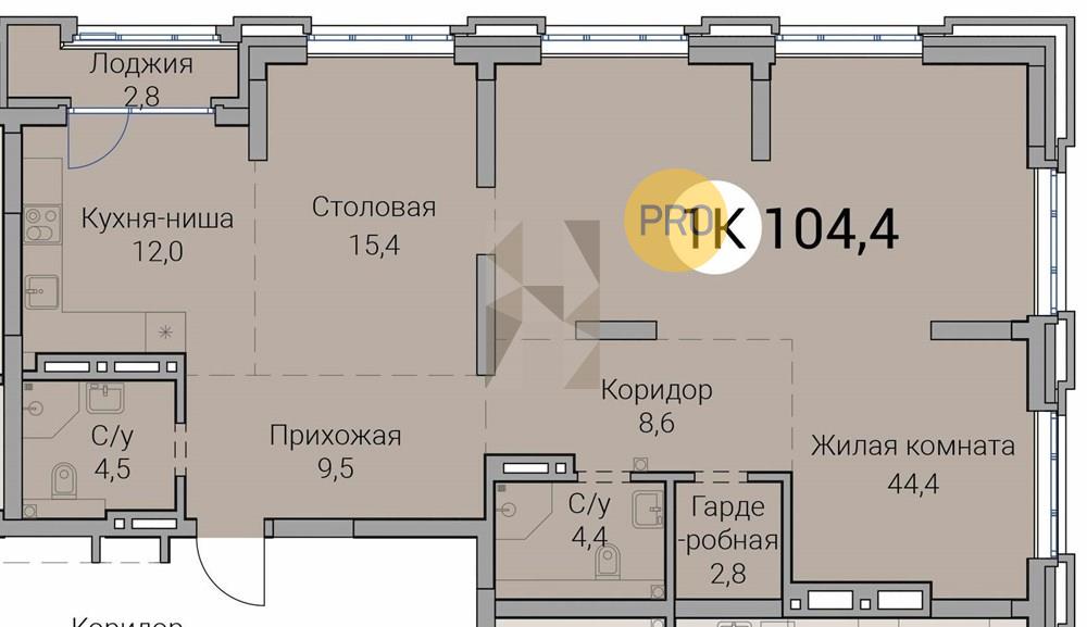 ЖК Тайм Сквер квартира 1 комнатная  104.40 м2