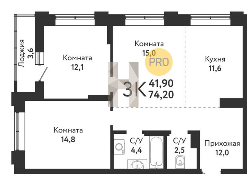 ЖК Одоевский квартира 2 комнатная  74.20 м2