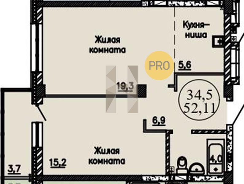 ЖК КрымSKY квартира 1 комнатная  52.11 м2