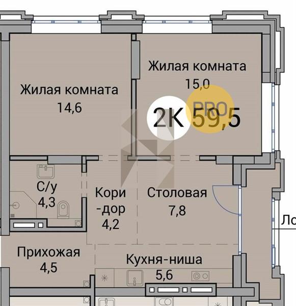 ЖК Тайм Сквер квартира 2 комнатная  59.50 м2
