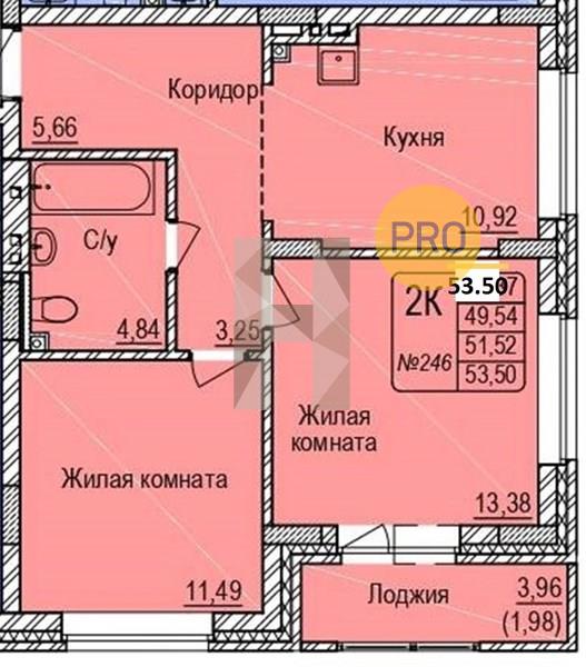ЖК Расцветай на Авиастроителей квартира 2 комнатная  53.50 м2