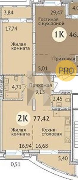 ЖК Заельцовский New квартира 2 комнатная  77.42 м2