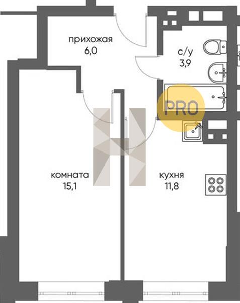 ЖК Gorizont квартира 1 комнатная  36.80 м2