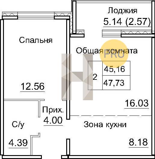 ЖК Кольца квартира 1 комнатная  47.73 м2