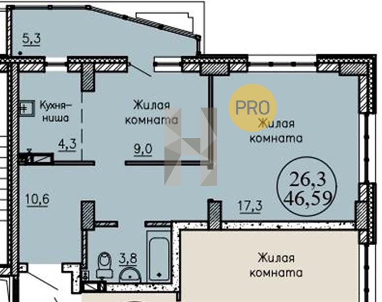 ЖК КрымSKY квартира 1 комнатная  46.59 м2