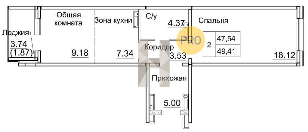 ЖК Кольца квартира 1 комнатная  49.41 м2