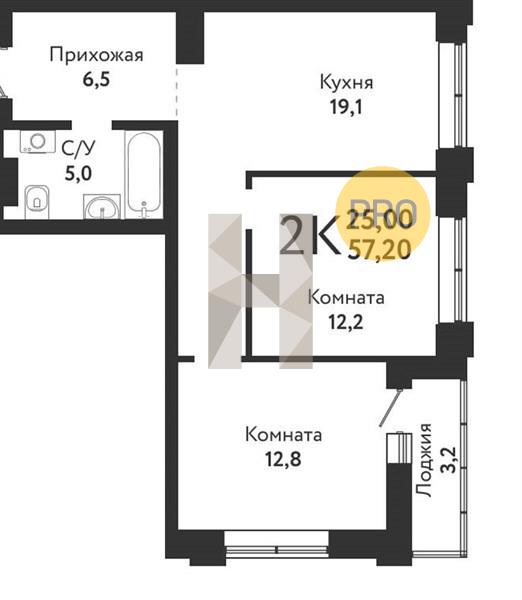 ЖК Одоевский квартира 2 комнатная  57.20 м2