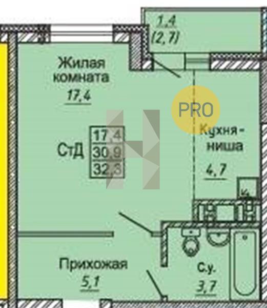 ЖК Новые Матрешки квартира 1 Студия  32.30 м2