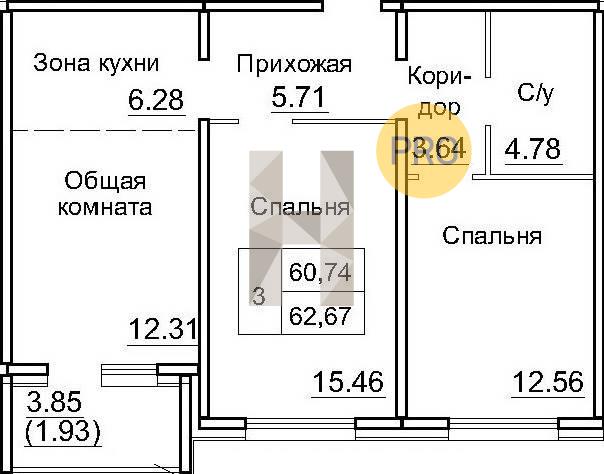 ЖК Кольца квартира 2 комнатная  62.67 м2