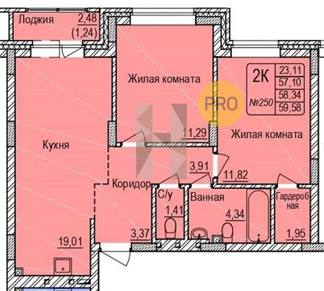 ЖК Расцветай на Авиастроителей квартира 2 комнатная  59.58 м2