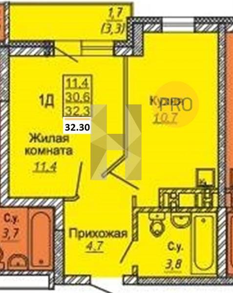 ЖК Новые Матрешки квартира 1 комнатная  32.30 м2