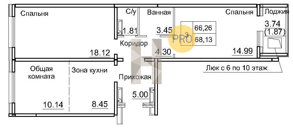 ЖК Кольца квартира 2 комнатная  68.13 м2