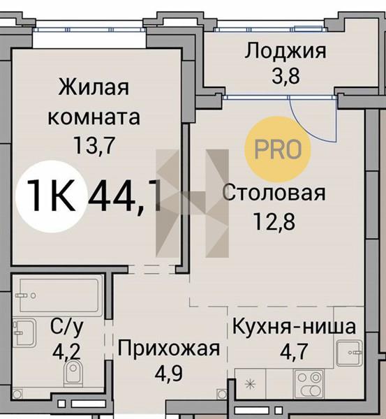 ЖК Тайм Сквер квартира 1 комнатная  44.10 м2