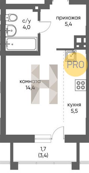 ЖК Gorizont квартира 1 Студия  30.90 м2