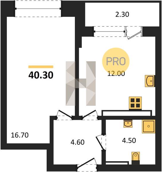 ЖК Тайм Сквер квартира 1 комнатная  40.30 м2