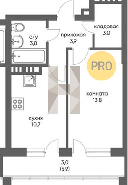 ЖК Gorizont квартира 1 комнатная  38.10 м2