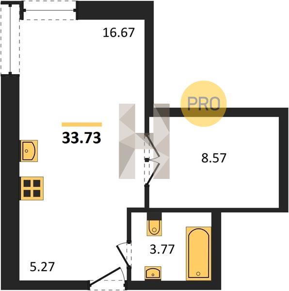 ЖК IQ Aparts квартира 1 комнатная  33.73 м2