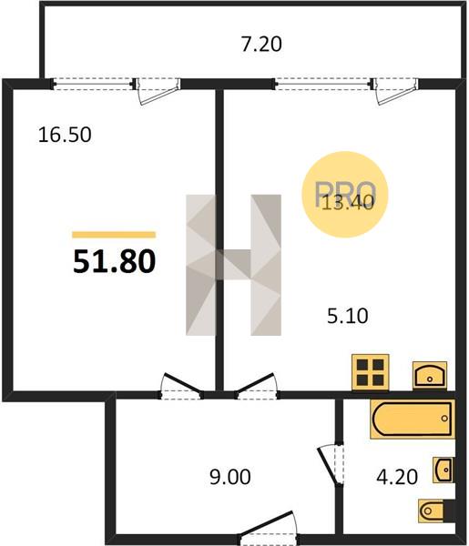 ЖК Smart Park квартира 1 комнатная  51.80 м2