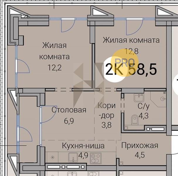 ЖК Тайм Сквер квартира 2 комнатная  58.50 м2