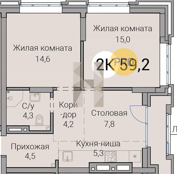 ЖК Тайм Сквер квартира 2 комнатная  59.20 м2