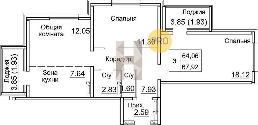 ЖК Кольца квартира 2 комнатная  67.92 м2