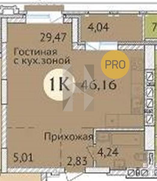ЖК Заельцовский New квартира 1 комнатная  46.16 м2