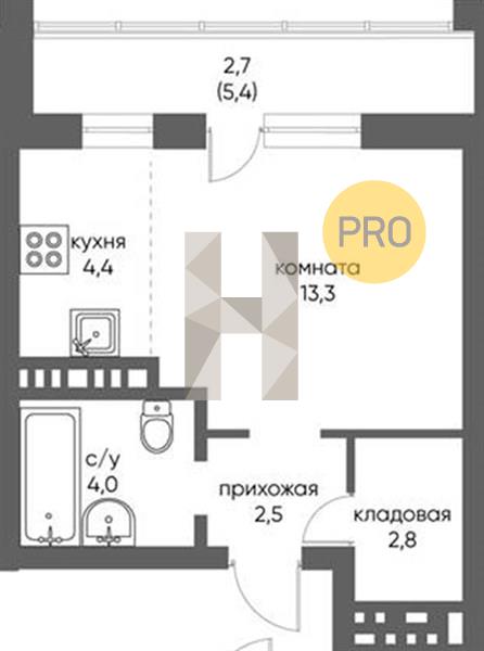 ЖК Gorizont квартира 1 Студия  29.80 м2