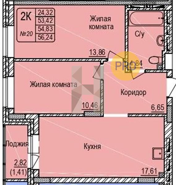 ЖК Расцветай на Авиастроителей квартира 2 комнатная  56.24 м2