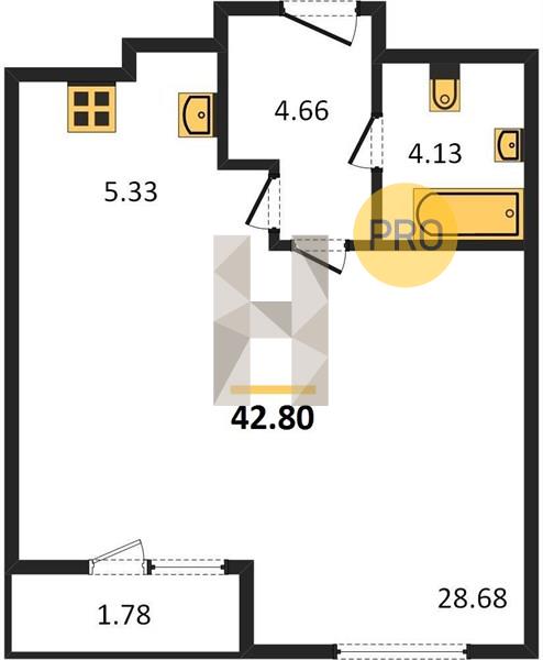 ЖК Марсель-2 квартира 1 комнатная  42.80 м2