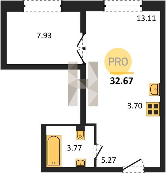 ЖК IQ Aparts квартира 1 комнатная  32.67 м2