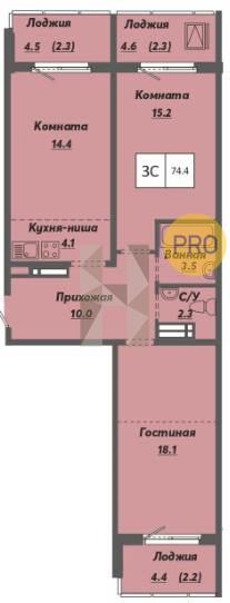 ЖК Ежевика квартира 2 комнатная  74.40 м2
