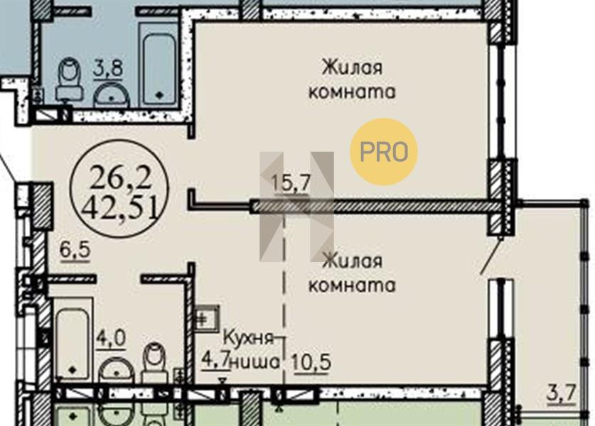 ЖК КрымSKY квартира 1 комнатная  42.51 м2