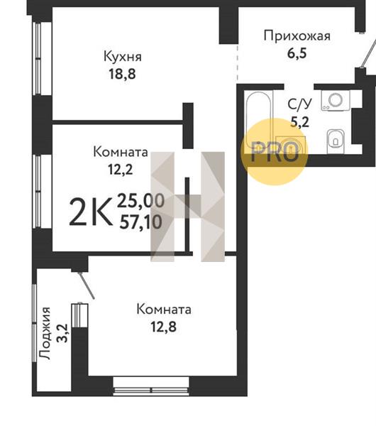 ЖК Одоевский квартира 2 комнатная  57.10 м2