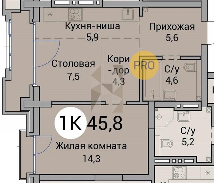 ЖК Тайм Сквер квартира 1 комнатная  45.80 м2
