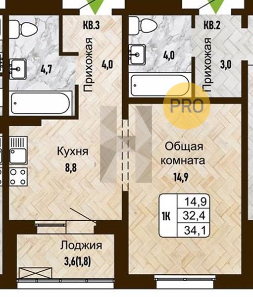 ЖК Новый горизонт квартира 1 комнатная  34.10 м2