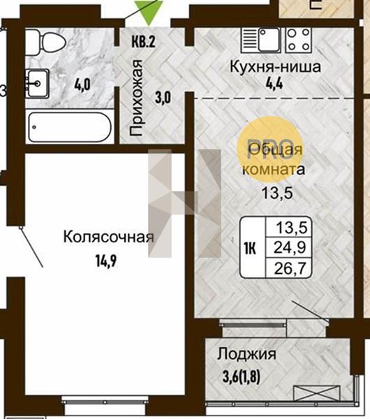ЖК Новый горизонт квартира 1 Студия  26.70 м2