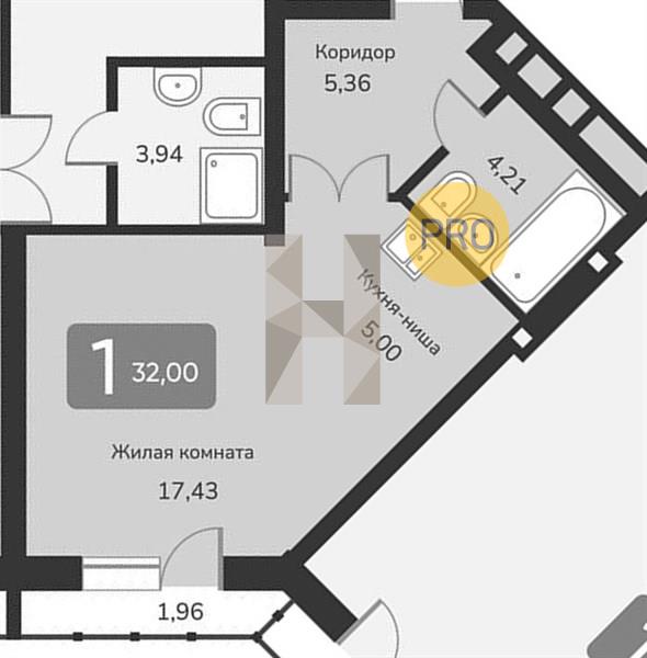 ЖК Марсель-2 квартира 1 комнатная  32.00 м2